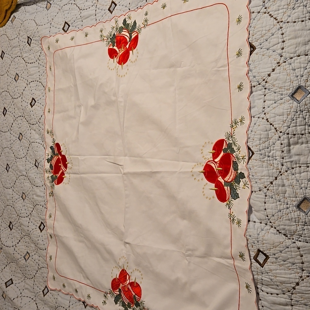 German Table Linen Red Candles 34 x 34 inches